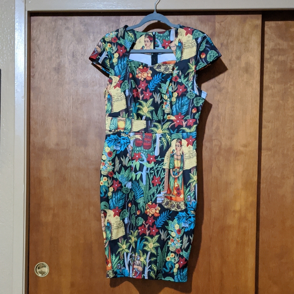 Frida Kahlo Floral Print Cap Sleeve Dress